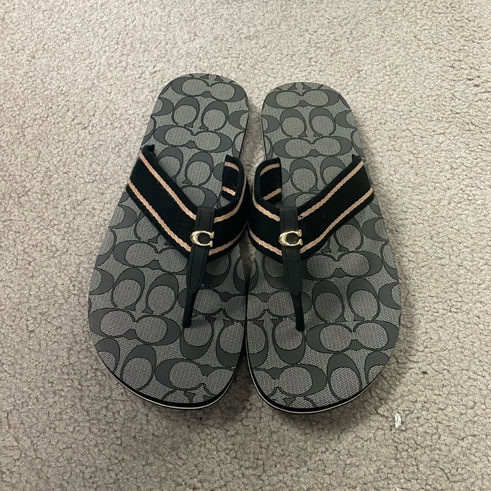 COACH Zoe Webbed Flip Flops Black size US 10B